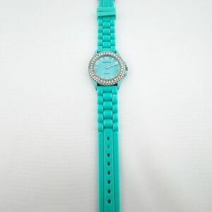 Geneva RW-16M Womens Quartz Watch Teal Silicone Band Rhinestone Bezel NEEDS BATT